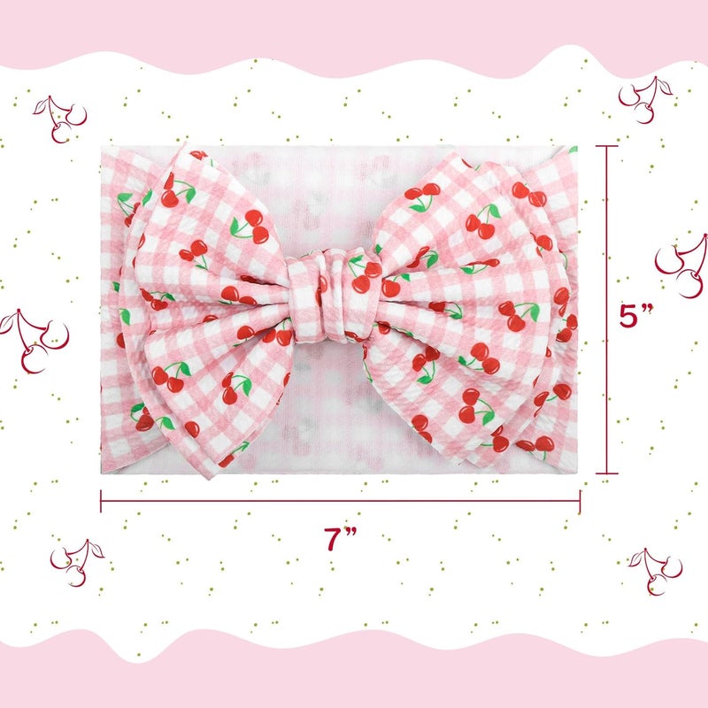ONENINEDREAM Baby Girl Headbands 7’’ Pink Bows Cherry Baby Girls Hair Accessories Summer Outfits for Newborn Infant Toddler Clothes - Image 4